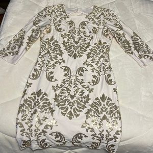 White Mini dress with Gold sequin detailing